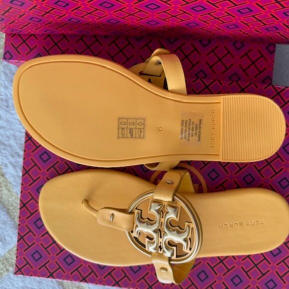 Tory Burch Metal Miller Soft Leather Sandal Peachy/Gold NWT $298 - Picture 2 of 3